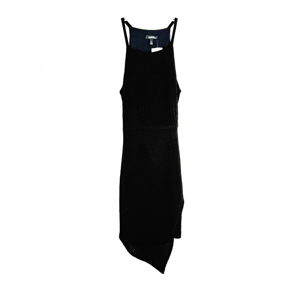 Speechless Black Bodycon Dress Small NWT Cutout Back Glitter Knit Sheer Hem - Picture 11 of 16